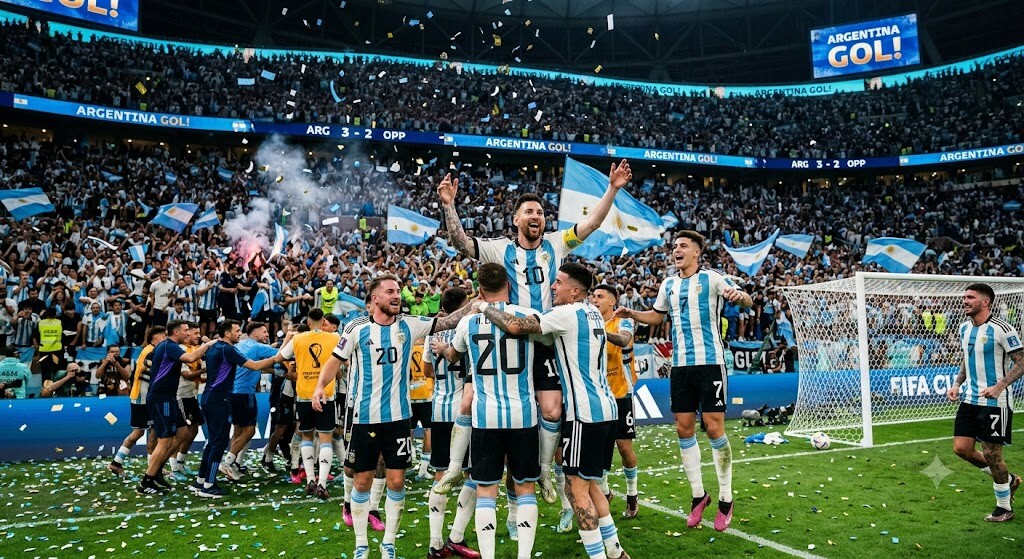 Football team celebrating a goal with confetti